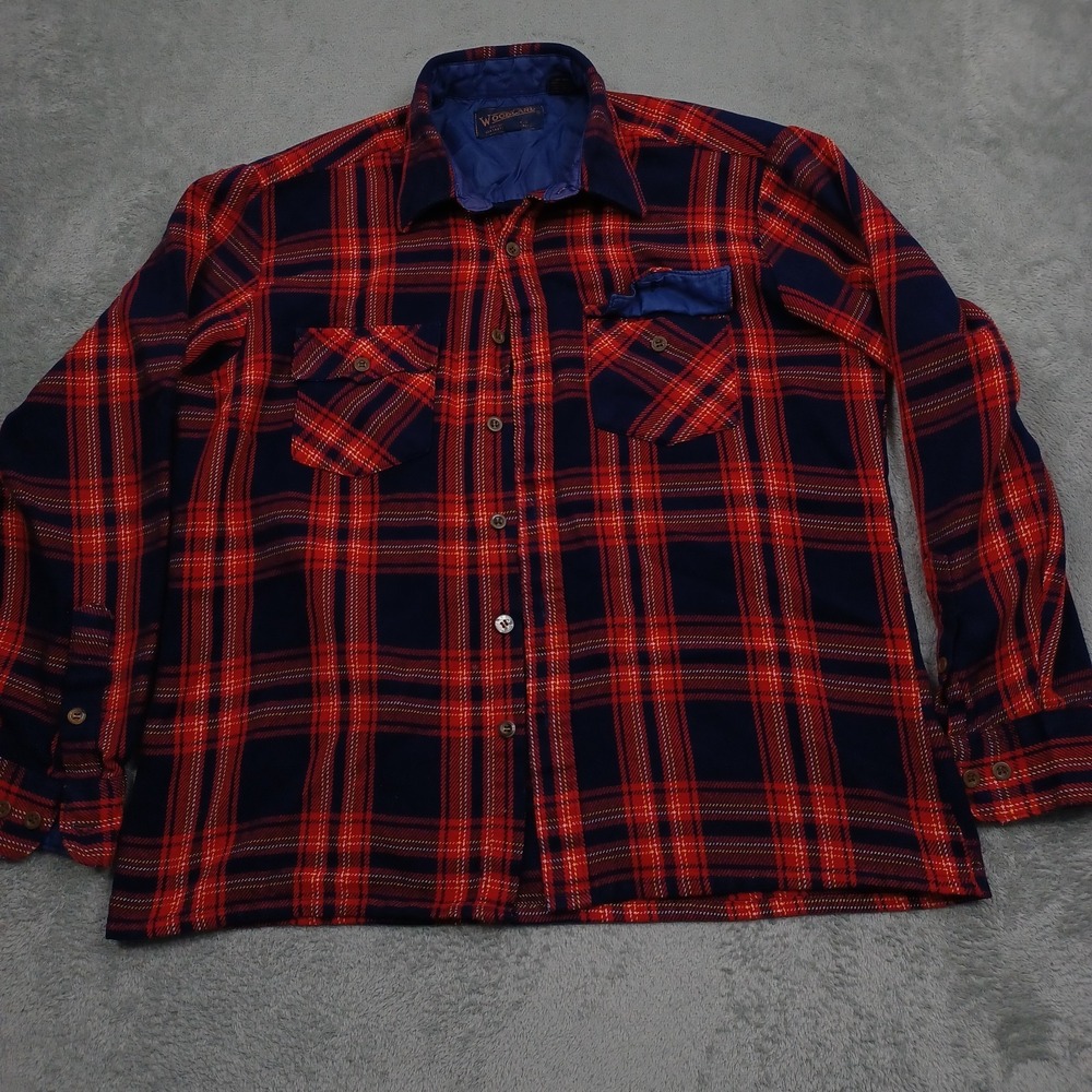 Vintage Woodland Shirt Mens Large Red‎ Plaid Flannel Button Up Pockets